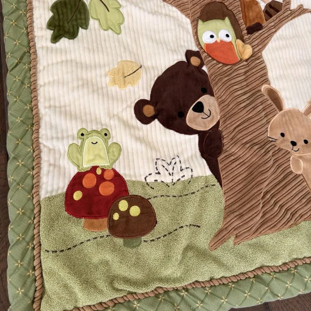 Lambs & Ivy ECHO Woodland Crib Quilt Comforter Fox Owl Bear Hedgehog Rattle